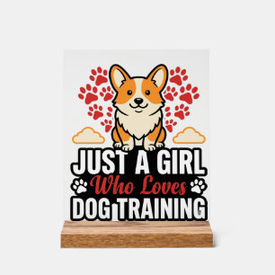 Dog Training Girl Corgi Vintage Vector Shirt Desig Acrylic Sign