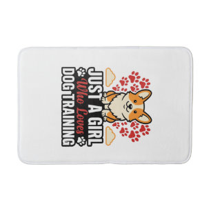 Dog Training Girl Corgi Vintage Vector Shirt Desig Bath Mat