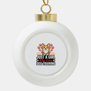 Dog Training Girl Corgi Vintage Vector Shirt Desig Ceramic Ball Christmas Ornament