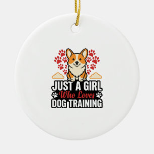 Dog Training Girl Corgi Vintage Vector Shirt Desig Ceramic Tree Decoration