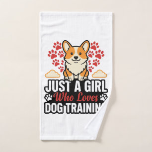 Dog Training Girl Corgi Vintage Vector Shirt Desig Hand Towel
