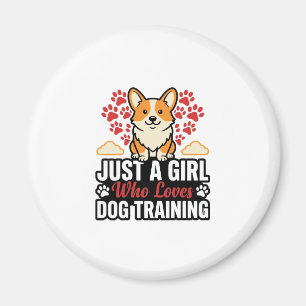 Dog Training Girl Corgi Vintage Vector Shirt Desig Magnet