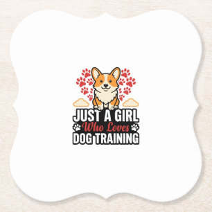 Dog Training Girl Corgi Vintage Vector Shirt Desig Paper Coaster