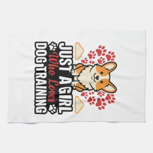 Dog Training Girl Corgi Vintage Vector Shirt Desig Tea Towel