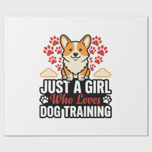 Dog Training Girl Corgi Vintage Vector Shirt Desig Wrapping Paper