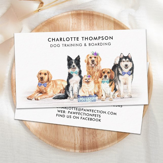 Dog Training Pet Sitter Dog Groomer Watercolor  Business Card (Creator Uploaded)
