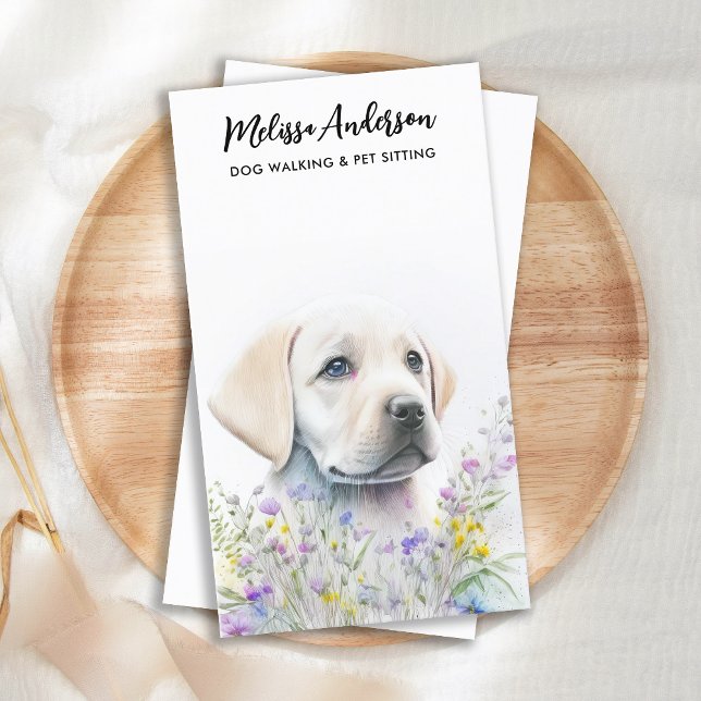 Dog Training Pet Sitter Floral Cute Puppy Labrador Business Card (Creator Uploaded)