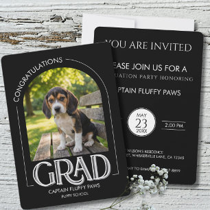 Dog Training School Pet Photo Black Graduation Announcement