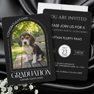 Dog Training School Pet Photo Black Graduation  Announcement