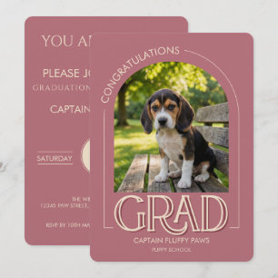 Dog Training School Pet Photo Rose Gold Graduation Announcement