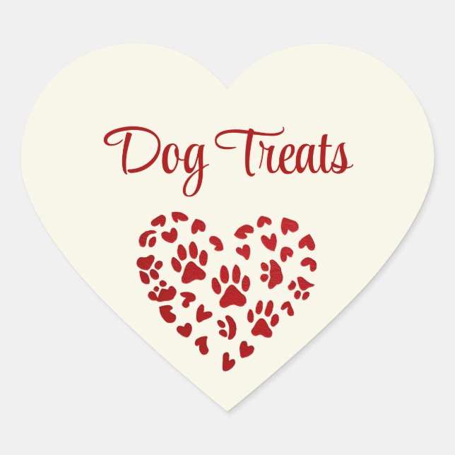 Dog Treats, Red Hearts & Paws, Customizable Heart Sticker (Front)