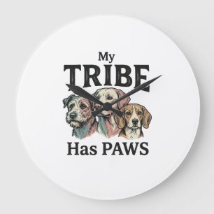 Dog Tribe Has Paws Vintage Engraving Design_1 Large Clock