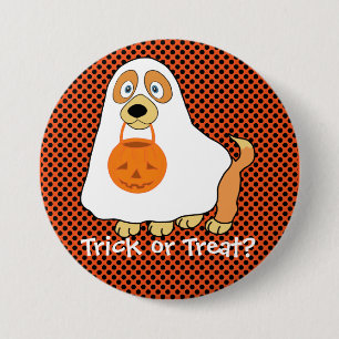 Dog Trick or Treat Large, 3 Inch Round Button
