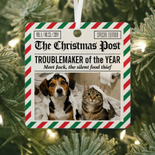 Dog Troublemaker Of The Year Christmas Newspaper Metal Tree Decoration