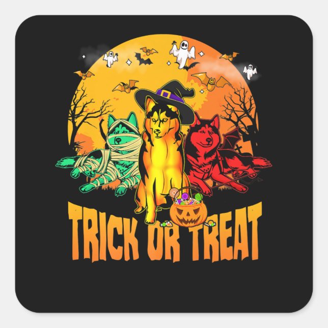 Dog |Ttrick Or Treat Siberian Husky Halloween Gift Square Sticker (Front)