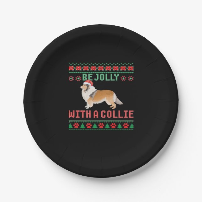 Dog Ugly Christmas Sweater Be Jolly With A Rough C Paper Plate (Front)