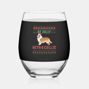 Dog Ugly Christmas Sweater Be Jolly With A Rough C Stemless Wine Glass