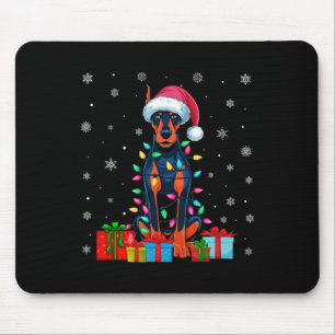 Dog Ugly Xmas Lights Santa Doberman Pinscher Dog C Mouse Mat