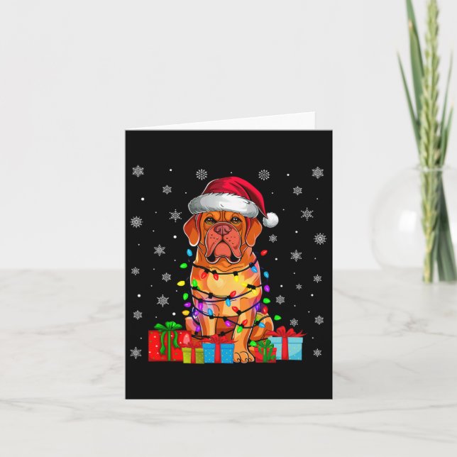 Dog Ugly Xmas Lights Santa Dogue De Bordeaux Dog C Card (Front)
