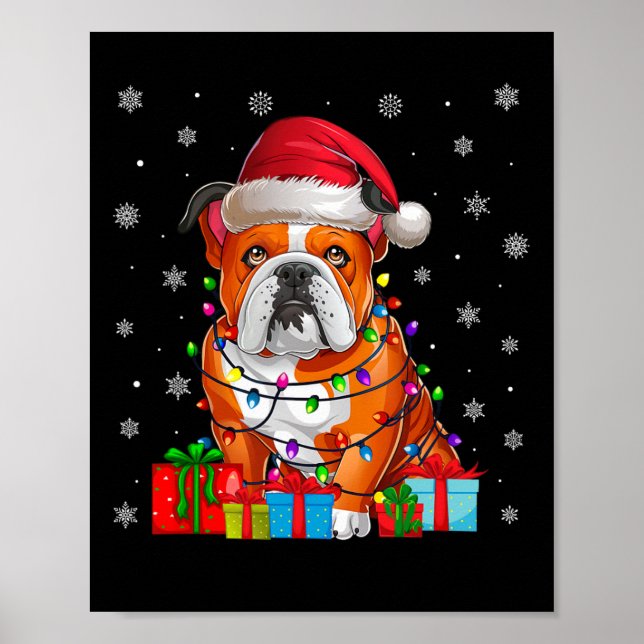 Dog Ugly Xmas Lights Santa Hat American Bulldog Ch Poster (Front)