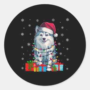 Dog Ugly Xmas Lights Santa Hat American Eskimo Dog Classic Round Sticker