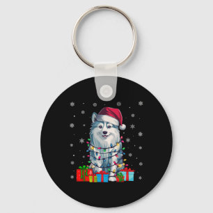 Dog Ugly Xmas Lights Santa Hat American Eskimo Dog Key Ring