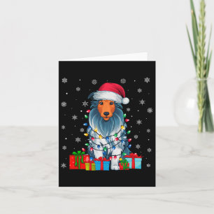 Dog Ugly Xmas Lights Santa Hat Bearded Collie Dog Card