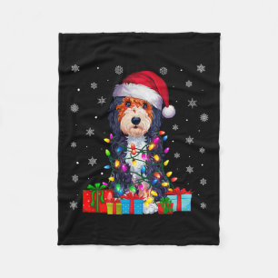 Dog Ugly Xmas Lights Santa Hat Bernedoodle Dog Chr Fleece Blanket