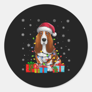Dog Ugly Xmas Lights Santa Hat Bet Hound Dog Chris Classic Round Sticker