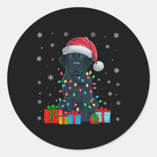 Dog Ugly Xmas Lights Santa Hat Black Labrador Dog Classic Round Sticker