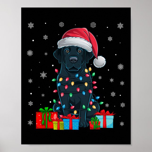 Dog Ugly Xmas Lights Santa Hat Black Labrador Dog  Poster (Front)