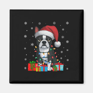 Dog Ugly Xmas Lights Santa Hat Boston Terrier Chri Magnet