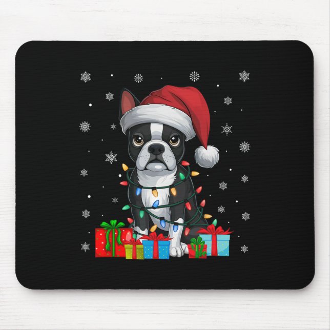 Dog Ugly Xmas Lights Santa Hat Boston Terrier Chri Mouse Mat (Front)