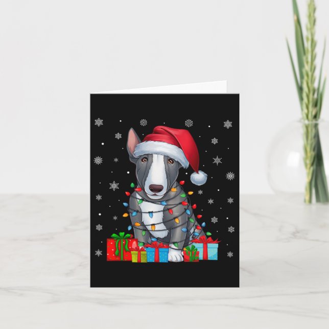 Dog Ugly Xmas Lights Santa Hat Bull Terrier Dog Ch Card (Front)