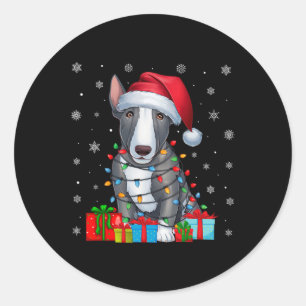 Dog Ugly Xmas Lights Santa Hat Bull Terrier Dog Ch Classic Round Sticker
