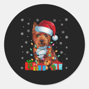 Dog Ugly Xmas Lights Santa Hat Cairn Terrier Dog C Classic Round Sticker
