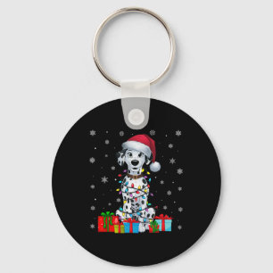 Dog Ugly Xmas Lights Santa Hat Dalmatian Dog Chris Key Ring