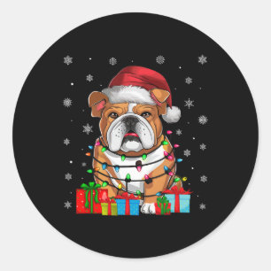 Dog Ugly Xmas Lights Santa Hat English Bulldog Chr Classic Round Sticker