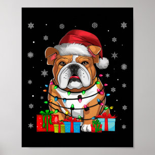 Dog Ugly Xmas Lights Santa Hat English Bulldog Chr Poster