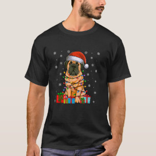 Dog Ugly Xmas Lights Santa Hat English Mastiff Dog T-Shirt