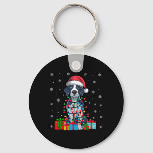 Dog Ugly Xmas Lights Santa Hat English Pointer Dog Key Ring