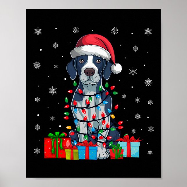 Dog Ugly Xmas Lights Santa Hat English Pointer Dog Poster (Front)