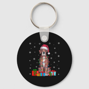 Dog Ugly Xmas Lights Santa Hat Great Dane Dog Chri Key Ring