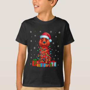 Dog Ugly Xmas Lights Santa Hat Irish Setter Dog Ch T-Shirt