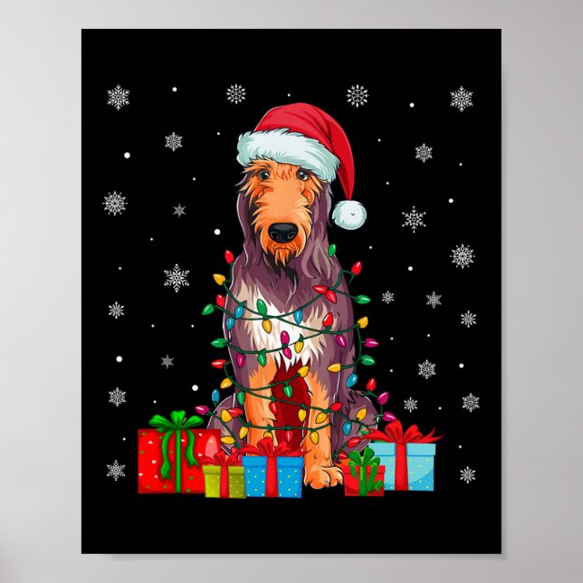 Dog Ugly Xmas Lights Santa Hat Irish Wolfhound Dog Poster (Front)