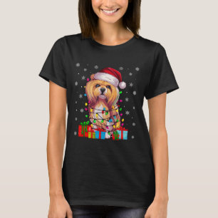 Dog Ugly Xmas Lights Santa Hat Lhasa Apso Dog Chri T-Shirt