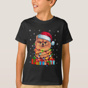 Dog Ugly Xmas Lights Santa Hat Pomeranian Dog Chri T-Shirt
