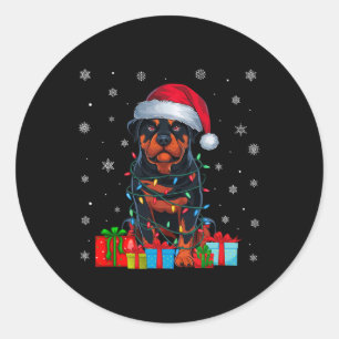 Dog Ugly Xmas Lights Santa Hat Rottweiler Dog Chri Classic Round Sticker