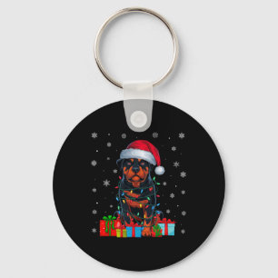 Dog Ugly Xmas Lights Santa Hat Rottweiler Dog Chri Key Ring