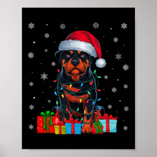 Dog Ugly Xmas Lights Santa Hat Rottweiler Dog Chri Poster